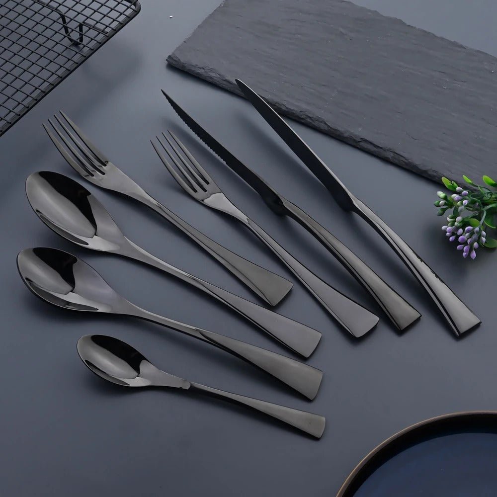 Elegant Black Stainless Steel Cutlery Set - 18/10 Flatware Cutlery, 24-Piece 5