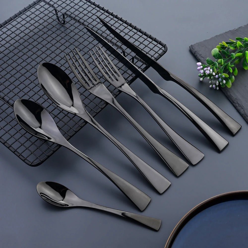 Elegant Black Stainless Steel Cutlery Set - 18/10 Flatware Cutlery, 24-Piece 6