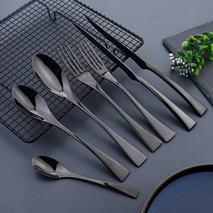 Elegant Black Stainless Steel Cutlery Set - 18/10 Flatware Cutlery, 24-Piece 6