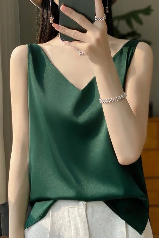 AURÉSIA – Sophisticated Silk Satin Blouse for Women with Feminine Shape