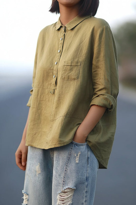 Elegant Casual Blouse - Hip-Length Relaxed Fit Cotton Top for Everyday Wear 3