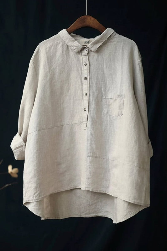 Elegant Casual Blouse - Hip-Length Relaxed Fit Cotton Top for Everyday Wear 4