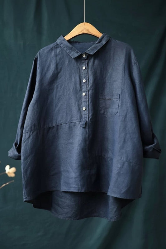 Elegant Casual Blouse - Hip-Length Relaxed Fit Cotton Top for Everyday Wear 5