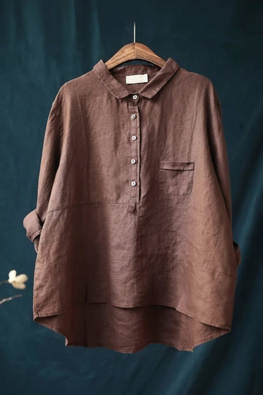 Elegant Casual Blouse - Hip-Length Relaxed Fit Cotton Top for Everyday Wear 6