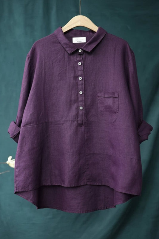 Elegant Casual Blouse - Hip-Length Relaxed Fit Cotton Top for Everyday Wear 7