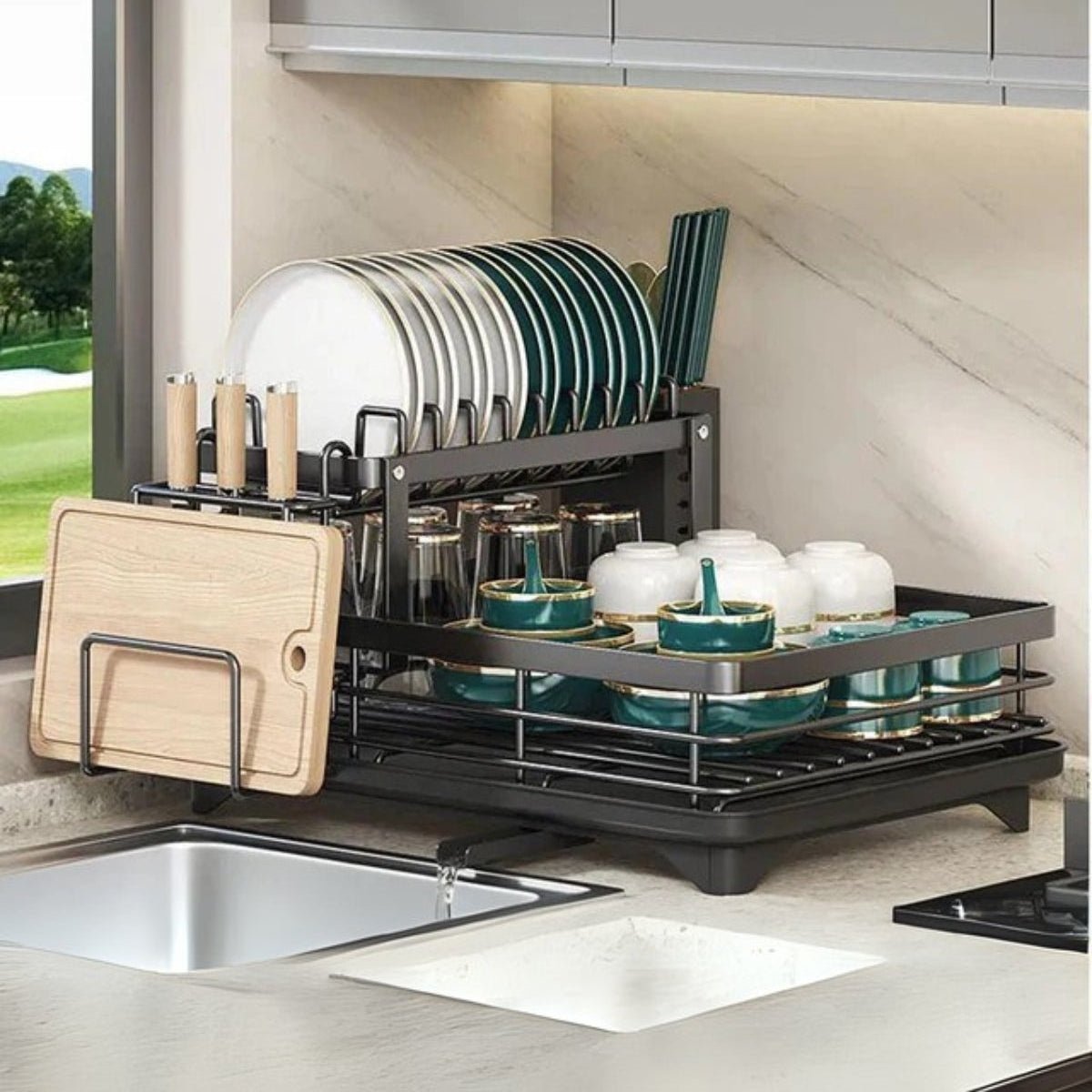 Elegant Dish Drying Rack - Space-Saving Stainless Steel Kitchen Organizer 1