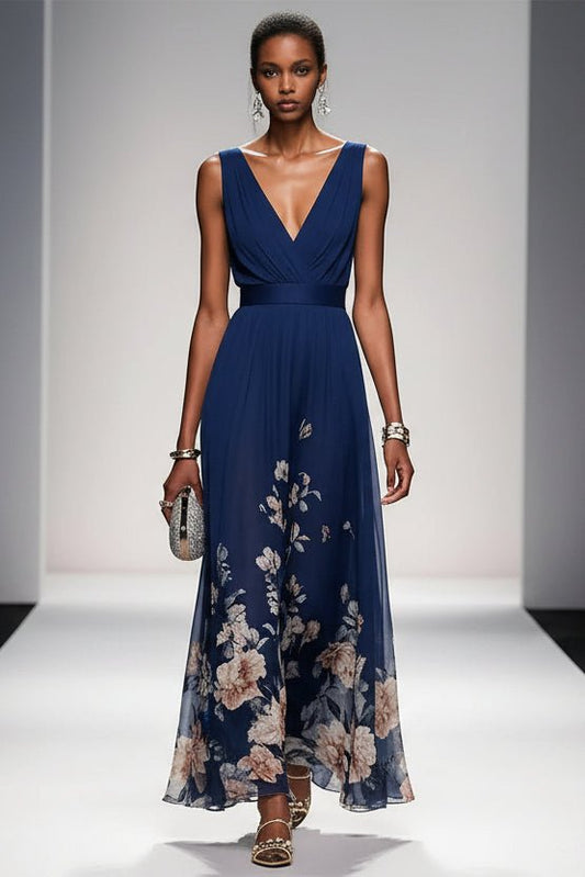 Elegant Floral Chiffon Maxi Dress for Women - Perfect Wedding Guest & Summer Style 1