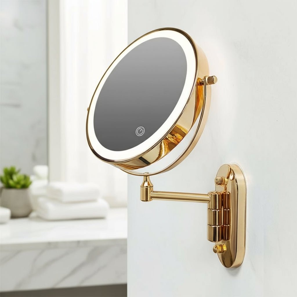 Elegant Gold Rechargeable LED Makeup Mirror with 10X Magnification & Touch Control 0