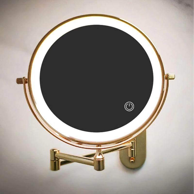 Elegant Gold Rechargeable LED Makeup Mirror with 10X Magnification & Touch Control 3
