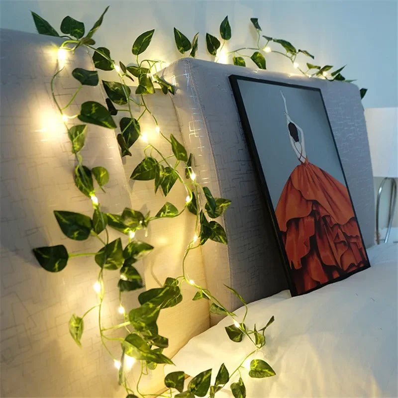 Elegant Green Leaf Fairy Lights - Battery Powered LED String Lights for Home Decor 5