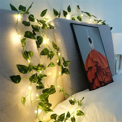 Elegant Green Leaf Fairy Lights - Battery Powered LED String Lights for Home Decor 5