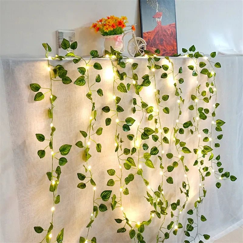 Elegant Green Leaf Fairy Lights - Battery Powered LED String Lights for Home Decor 7