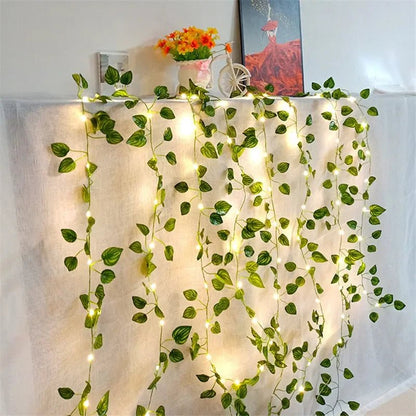 Elegant Green Leaf Fairy Lights - Battery Powered LED String Lights for Home Decor 7