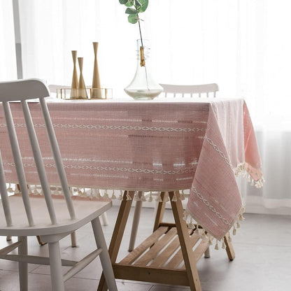 Elegant Linen Table Cloth with Artistic Embroidery - Soft Cotton Blend Tablecloth for Dining Room 5