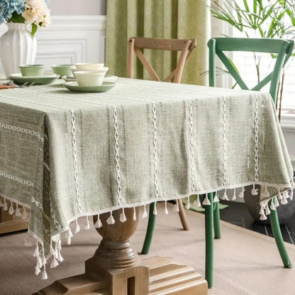 Elegant Linen Table Cloth with Artistic Embroidery - Soft Cotton Blend Tablecloth for Dining Room 6