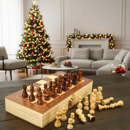 Elegant Magnetic Wooden Chess Set - 39cm Folding Chess Board for All Ages 0