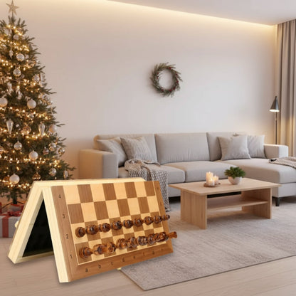 Elegant Magnetic Wooden Chess Set - 39cm Folding Chess Board for All Ages 1