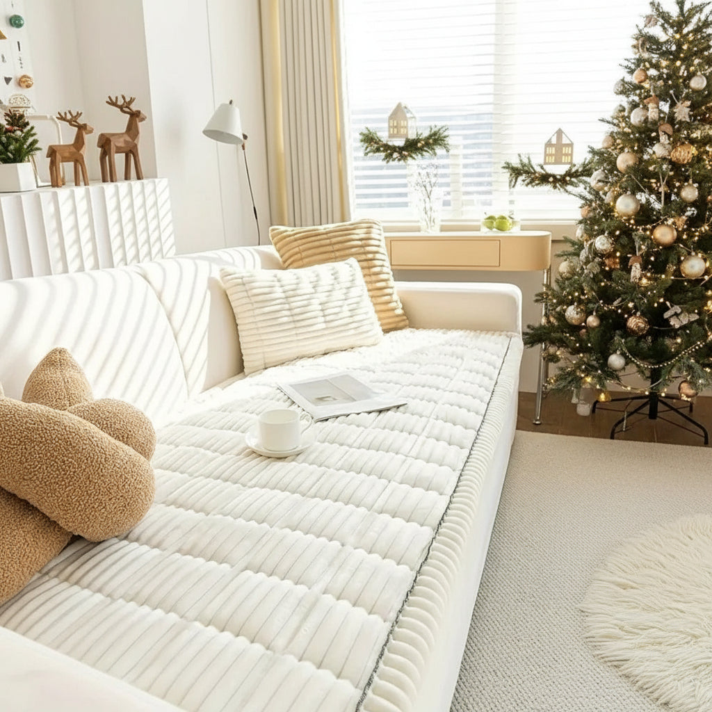 Elegant Plush Sofa Cover - Soft Microfiber Couch Slipcover with Hand-Pleated Edges 2