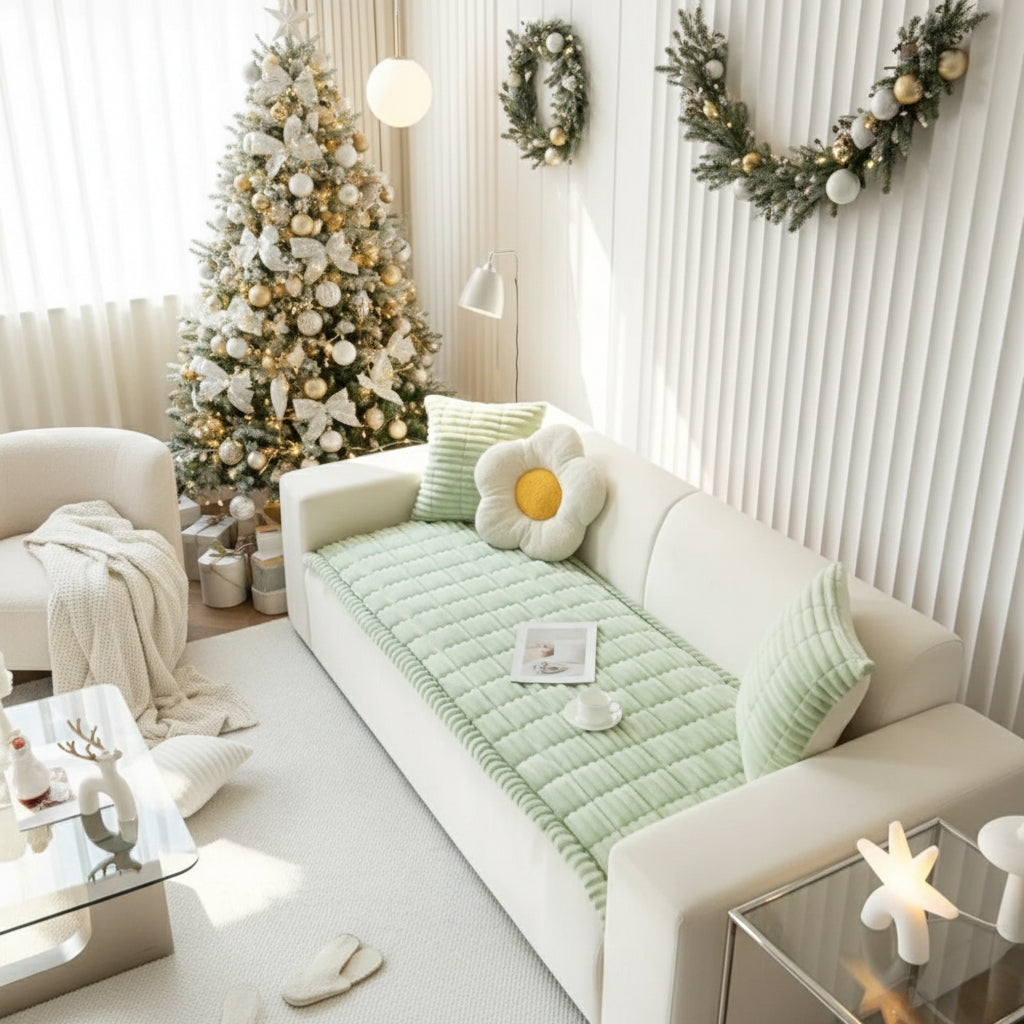 Elegant Plush Sofa Cover - Soft Microfiber Couch Slipcover with Hand-Pleated Edges 6