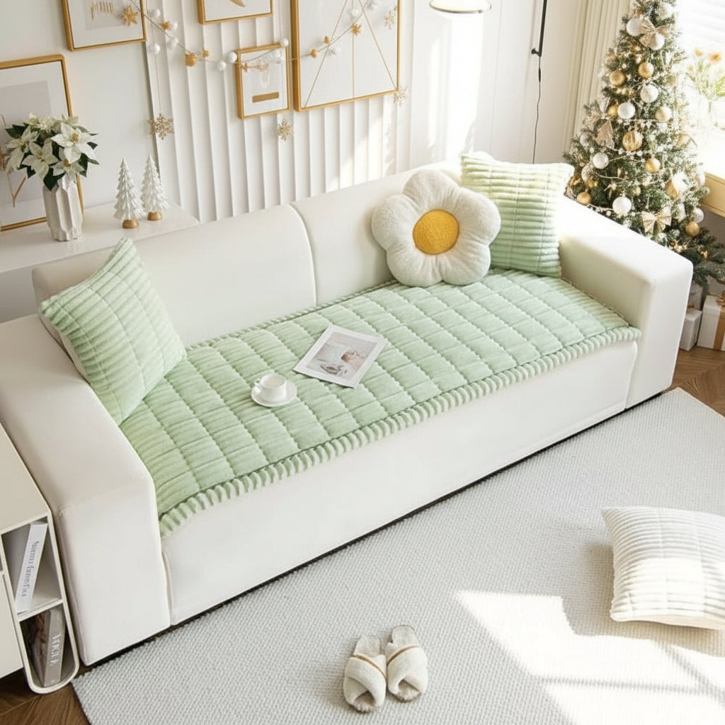 Elegant Plush Sofa Cover - Soft Microfiber Couch Slipcover with Hand-Pleated Edges 8