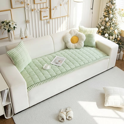 Elegant Plush Sofa Cover - Soft Microfiber Couch Slipcover with Hand-Pleated Edges 8