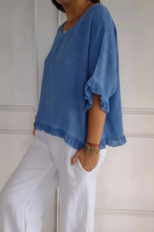 Elegant Ruffle Blouse - High-Quality Cotton for Versatile Styling 1