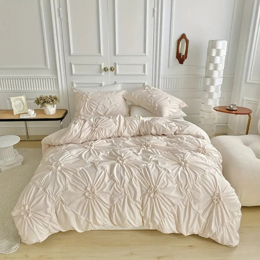 Elegant Ruffle Flower Duvet Cover Set - Soft Microfibre Bedding, Secure Fit 0