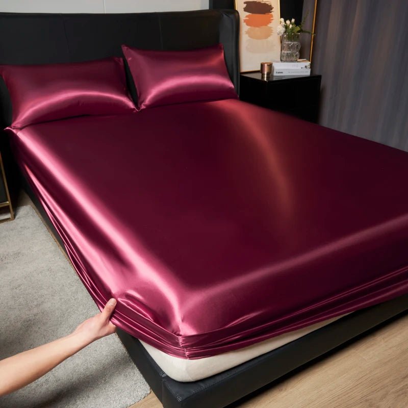 Elegant Satin Fitted Sheet - Soft Ice Silk Fitted Bed Sheet with Elastic Band 0