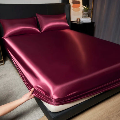 Elegant Satin Fitted Sheet - Soft Ice Silk Fitted Bed Sheet with Elastic Band 0