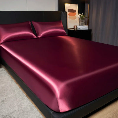 Elegant Satin Fitted Sheet - Soft Ice Silk Fitted Bed Sheet with Elastic Band 2