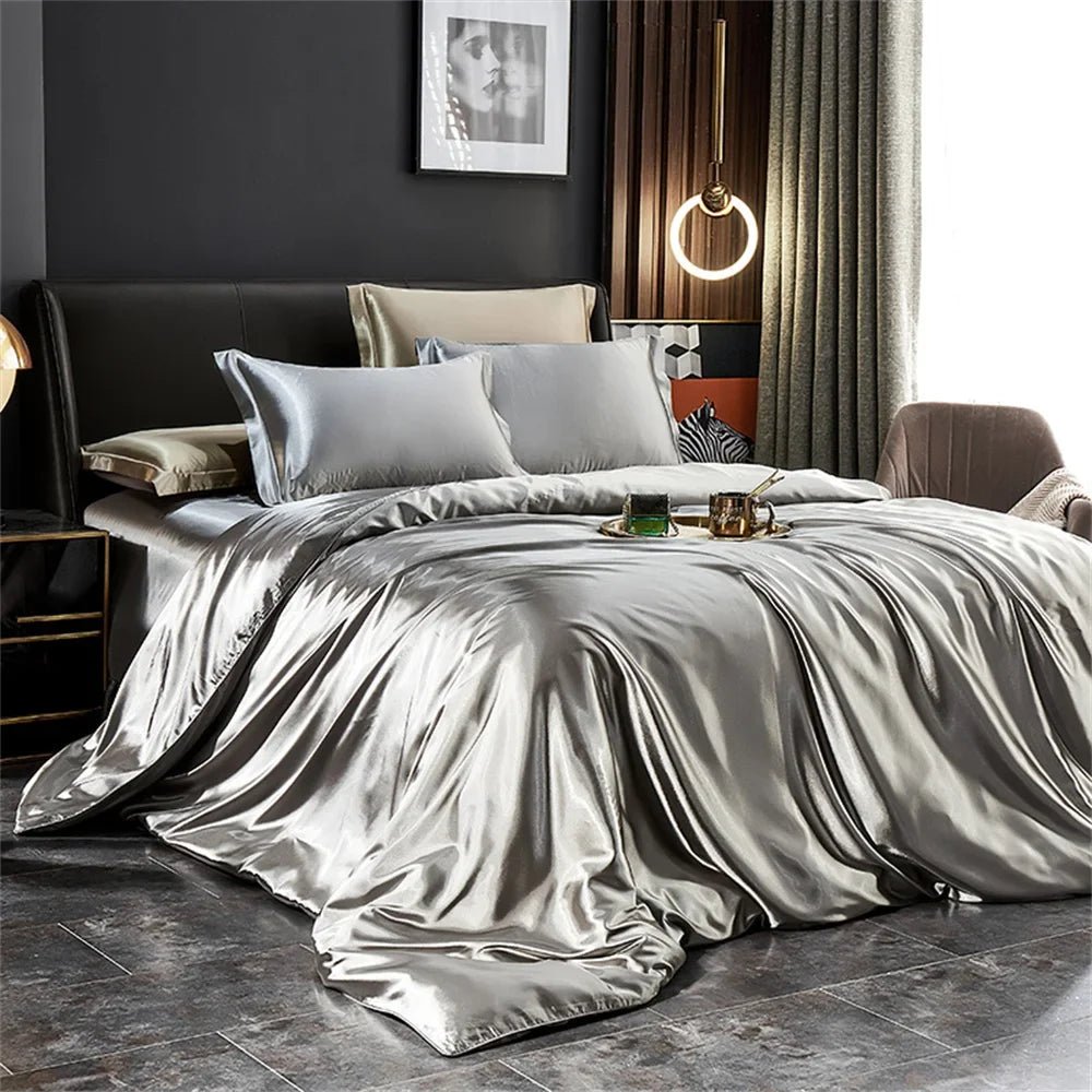 Elegant Silk Bedding Set - Twin Duvet Cover & Pillowcases for Luxurious Comfort 0