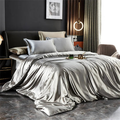 Elegant Silk Bedding Set - Twin Duvet Cover & Pillowcases for Luxurious Comfort 0