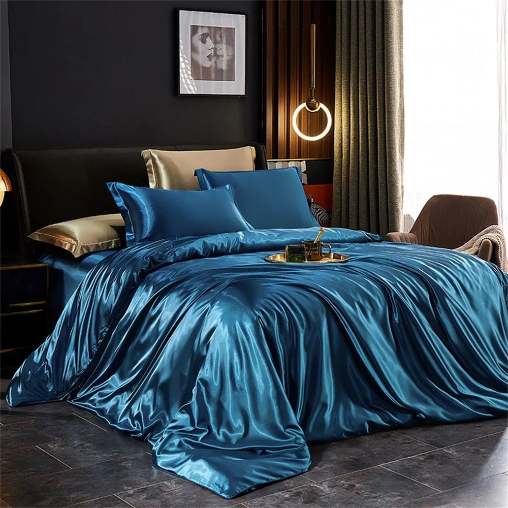 Elegant Silk Bedding Set - Twin Duvet Cover & Pillowcases for Luxurious Comfort 9