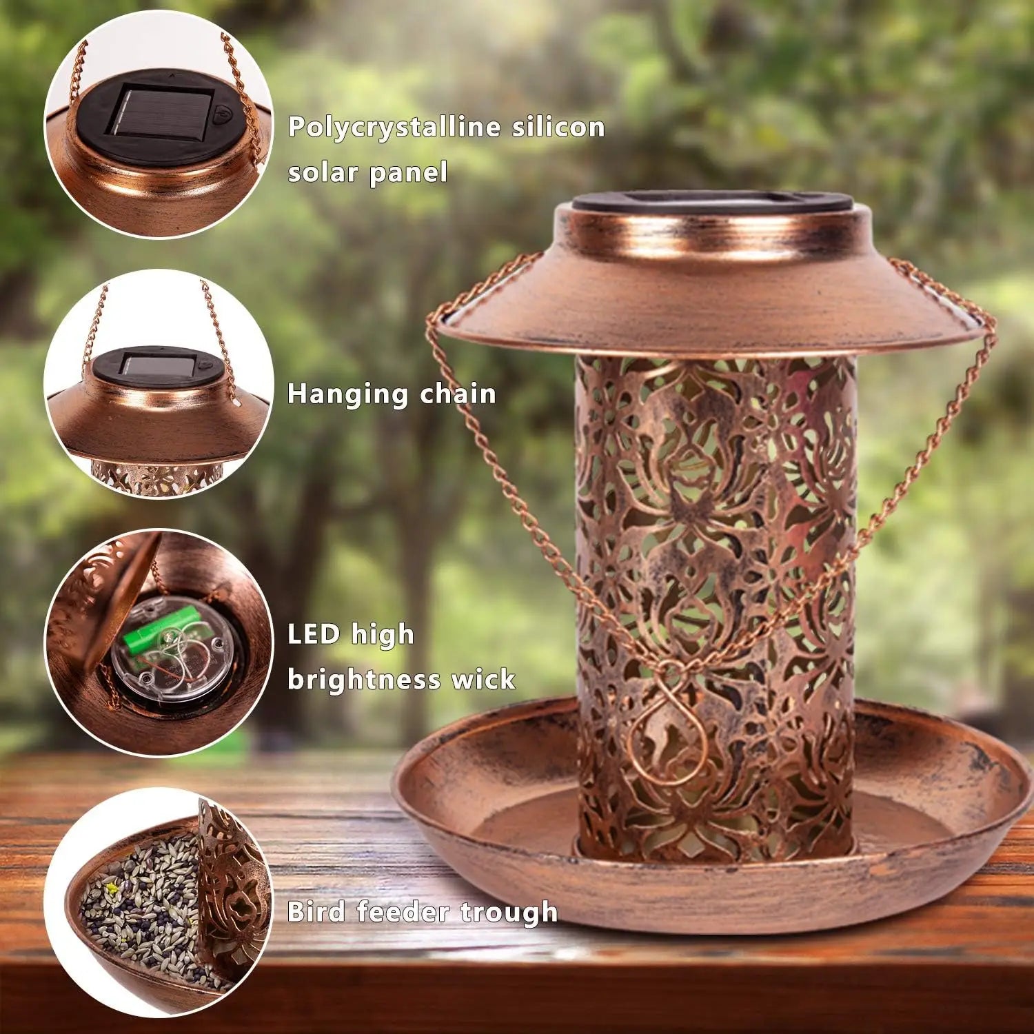 Elegant Solar Bird Feeder with LED Night Light for Outdoor Garden Decor 1