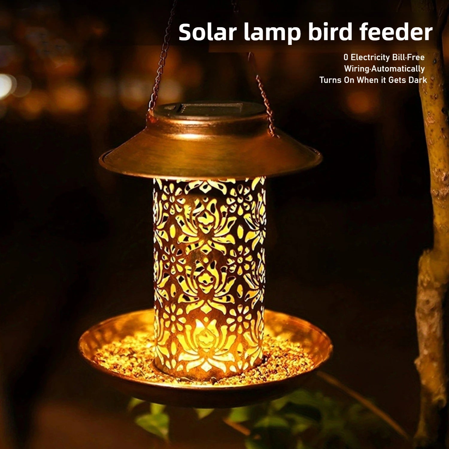 Elegant Solar Bird Feeder with LED Night Light for Outdoor Garden Decor 2