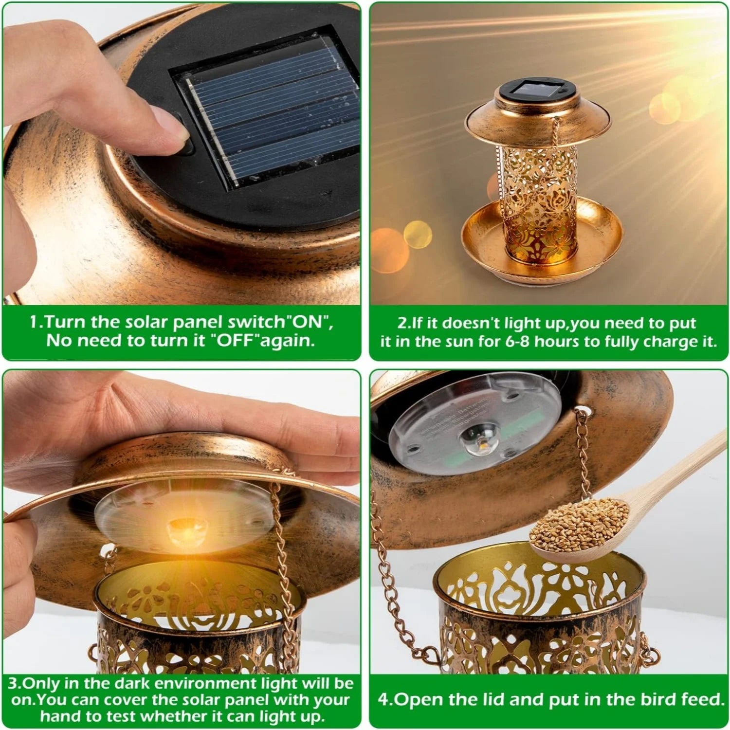 Elegant Solar Bird Feeder with LED Night Light for Outdoor Garden Decor 4