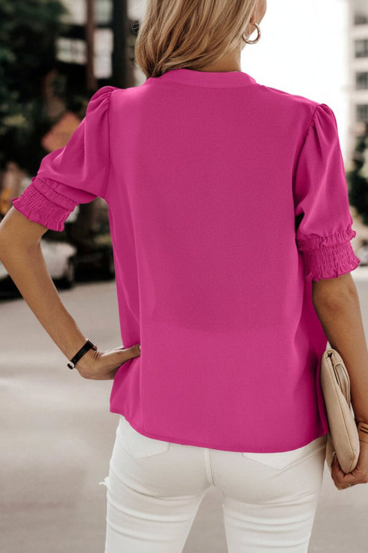 Elegant V-Neck Blouse with Puff Sleeves in Lightweight Chiffon for Versatile Styling 1