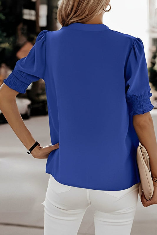 FLUVELLE – Lightweight V-Neck Chiffon Blouse with Soft Volume Sleeves