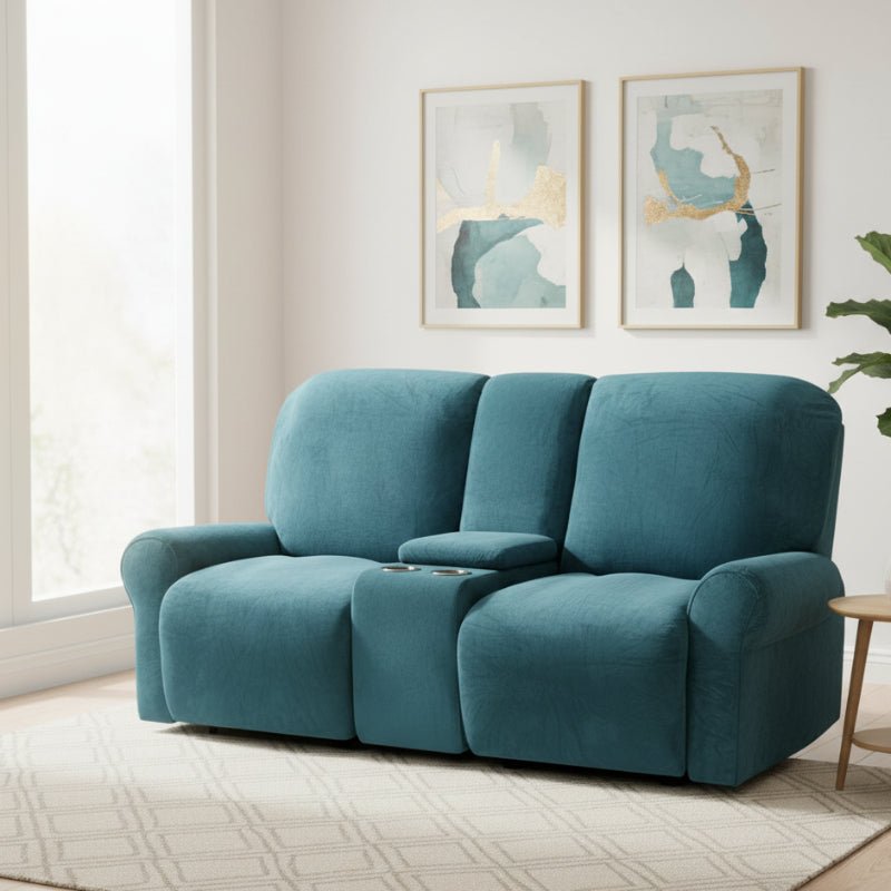 Elegant Velvet Dual-Seat Recliner Sofa Cover - Slipcover Sofa with Cup Holders 0