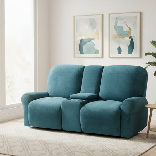 Elegant Velvet Dual-Seat Recliner Sofa Cover - Slipcover Sofa with Cup Holders 0