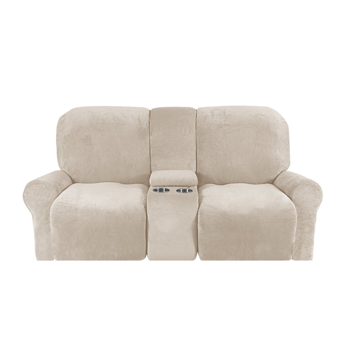 Elegant Velvet Dual-Seat Recliner Sofa Cover - Slipcover Sofa with Cup Holders 18