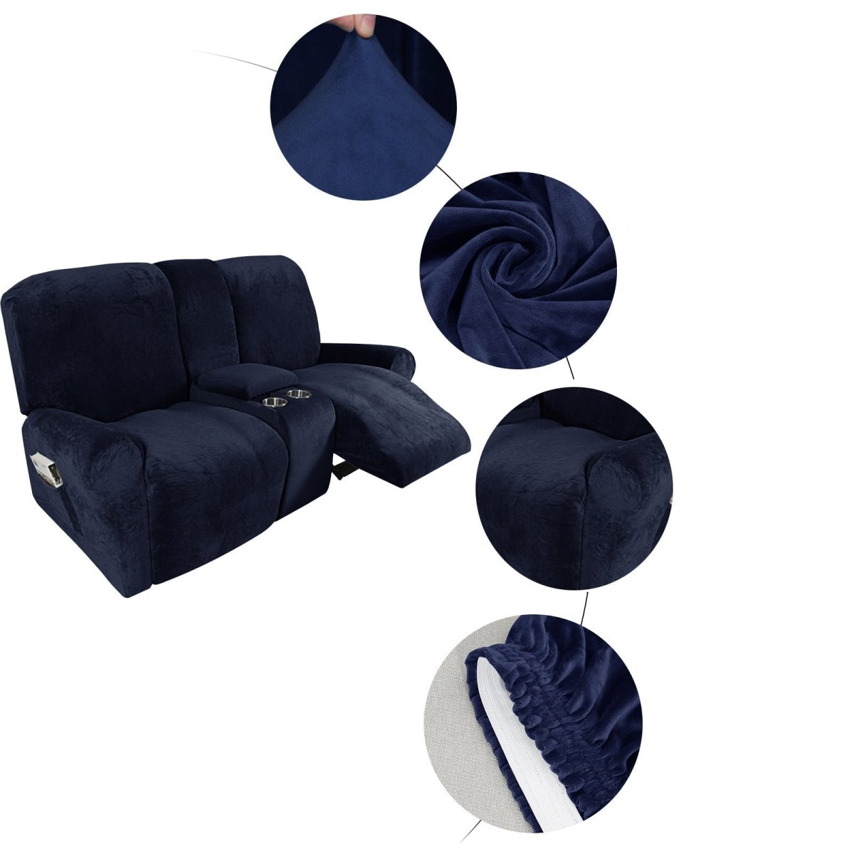 Elegant Velvet Dual-Seat Recliner Sofa Cover - Slipcover Sofa with Cup Holders 3