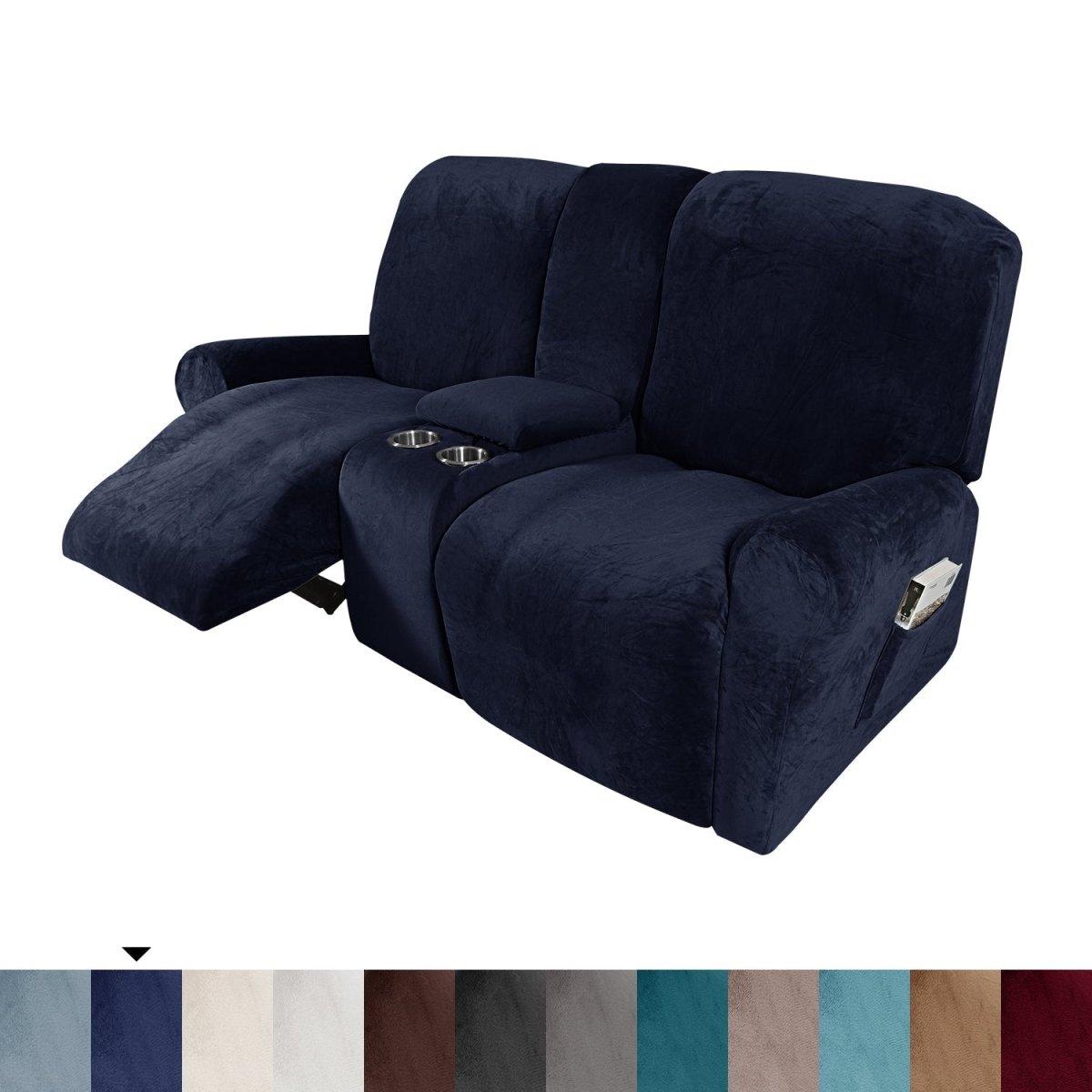 Elegant Velvet Dual-Seat Recliner Sofa Cover - Slipcover Sofa with Cup Holders 7