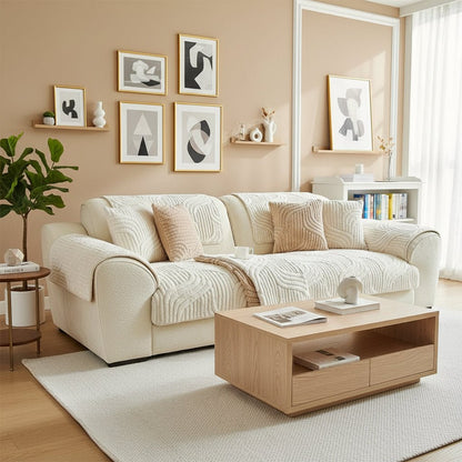 Elegant Velvet Sofa Cover - Non-Slip Striped Couch Slipcover for Home Decor 0