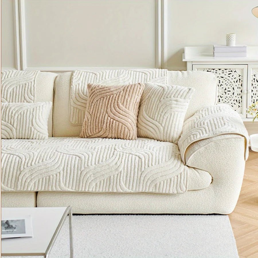 Elegant Velvet Sofa Cover - Non-Slip Striped Couch Slipcover for Home Decor 1