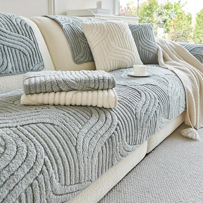 Elegant Velvet Sofa Cover - Non-Slip Striped Couch Slipcover for Home Decor 3