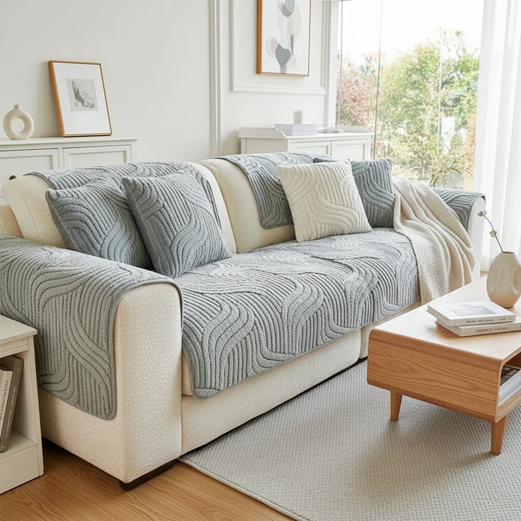 STRIPESOFT – Elegant Velvet Sofa Cover, Non-Slip Striped Couch Slipcover for Home Decor