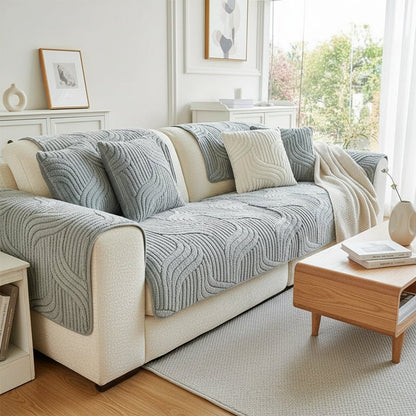 STRIPESOFT – Elegant Velvet Sofa Cover, Non-Slip Striped Couch Slipcover for Home Decor