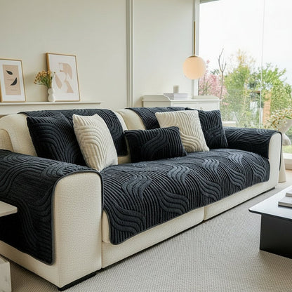 STRIPESOFT – Elegant Velvet Sofa Cover, Non-Slip Striped Couch Slipcover for Home Decor