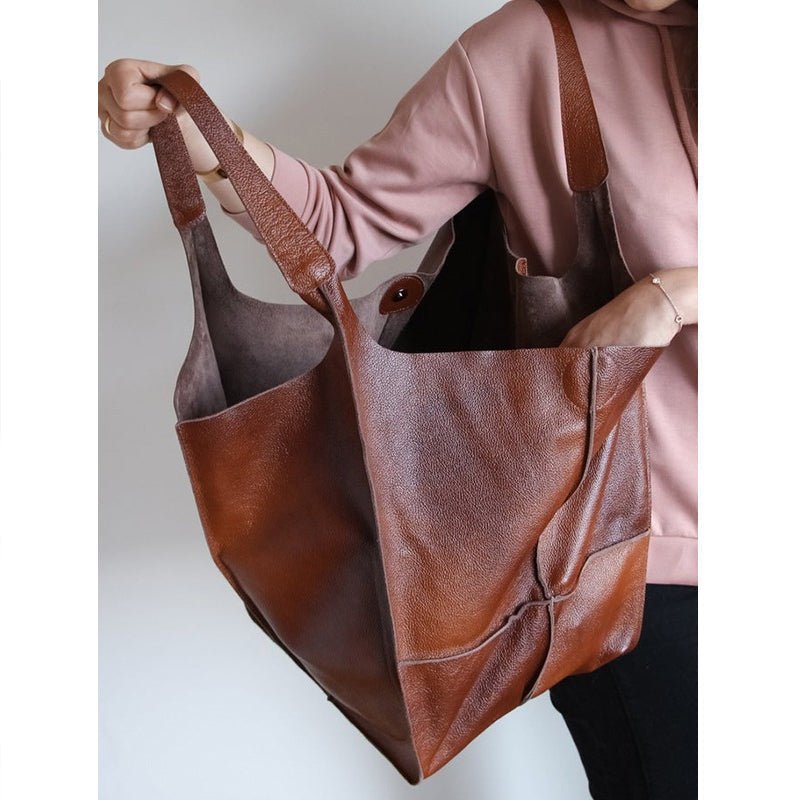 Elegant Vintage Leather Tote Bag - Classic Style with Spacious Interior 2